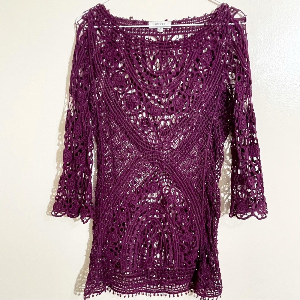 Umgee Lacy Mesh Long Sleeve Cover Up size Small - Picture 13 of 14